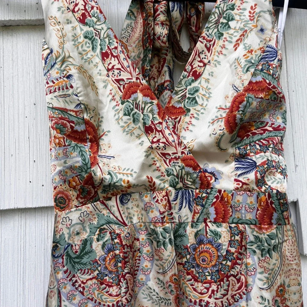 Lulus Cream Scarf Print Halter‎ Romper Boho Satin Paisley Floral Womens Size S